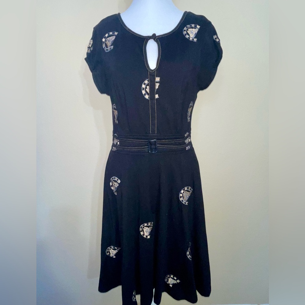 eShakti Black Embroidered Horse Dress Women’s Medium 8
